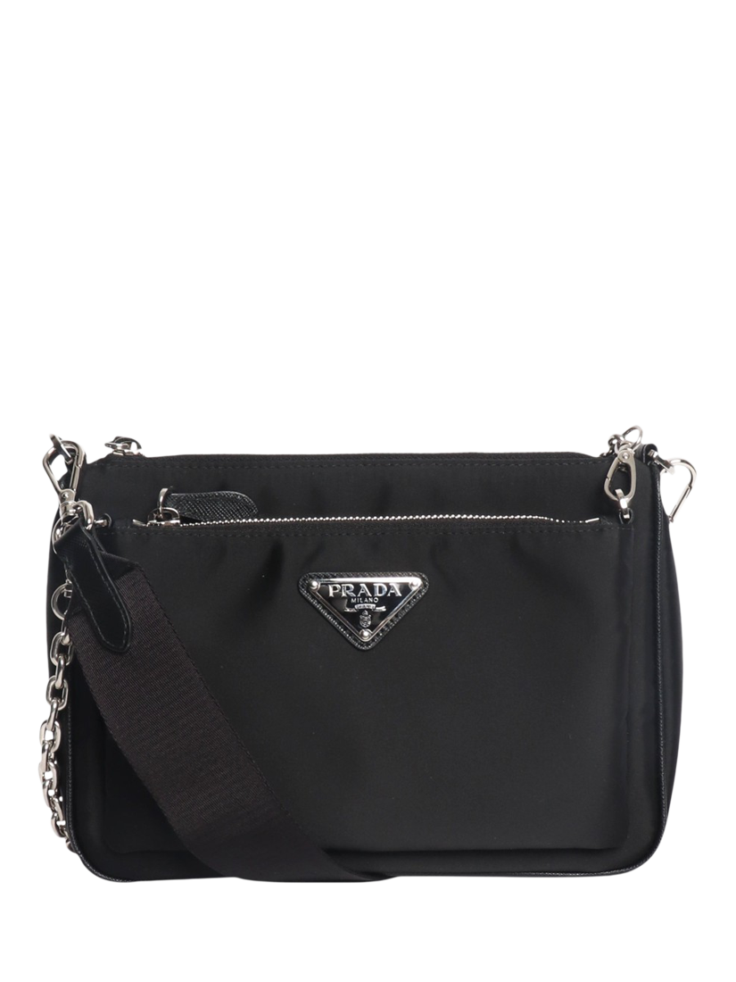極美品✨PRADA NYLON SILVER HAND BAG archive Pre-loved Prada Black Nylon Silver Hardware Crossbody Bag, Black