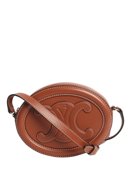 Pre-loved CELINE Gold Hardware Triomphe Oval Crossbody Bag, Brown, Brown