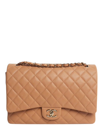 Pre-loved CHANEL Blush Caviar Quilted Maxi Classic Double Flap Bag, Neutral, Neutral
