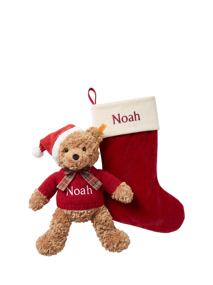 Babyblooms Personalised Red Stocking & Steiff Jimmy Christmas Bear Gift Set - view 2, Multi