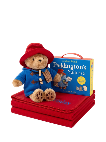 Babyblooms Personalised Fleece Blanket with Paddington Soft Toy & Book Collection Gift Set, Multi