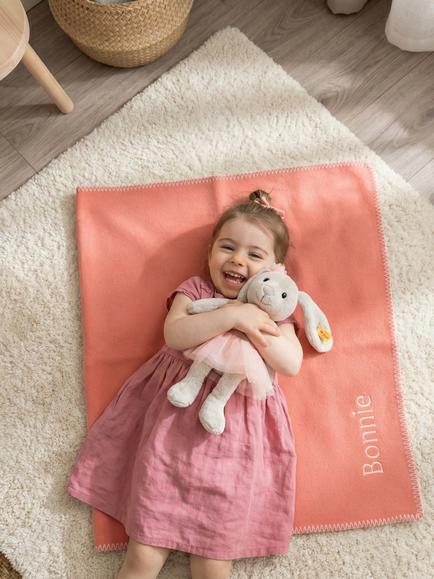 Babyblooms Personalised Fleece Blanket with Steiff Hoppie Ballet Bunny Soft Toy - view 2, Multi