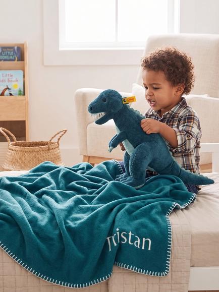 Babyblooms Personalised Fleece Blanket with Steiff Thaisen T-Rex Soft Toy Gift Set - view 2, Multi