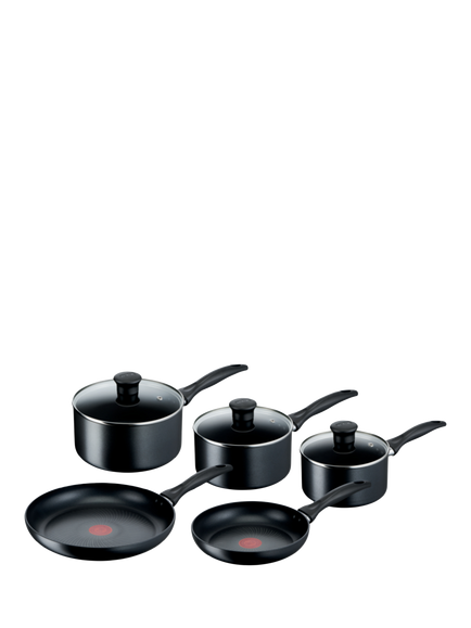 Tefal Induction Aluminium Non-Stick Frying Pan & Saucepan Set, 5 Piece, Black Black