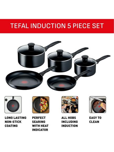 Tefal Induction Aluminium Non-Stick Frying Pan & Saucepan Set, 5 Piece - view 2, Black Black