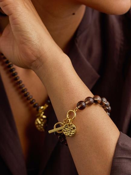 Estella Bartlett EDIT Hammer Disc T-Bar Bracelet, Gold - view 2, Gold