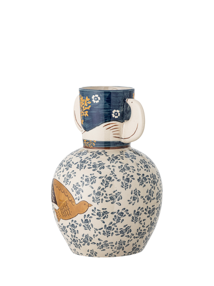 Bloomingville Hezha Hand-Decorated Stoneware Vase, H23.5cm, Blue - view 2, Blue
