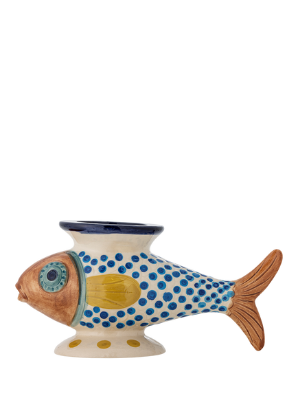 Bloomingville Nobu Fish Hand-Painted Stoneware Vase, H30.5cm, Multi, Multi