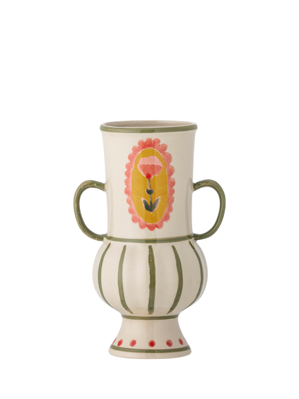 Bloomingville Odina Hand-Painted Floral Stoneware Vase, H21cm, Multi, Multi