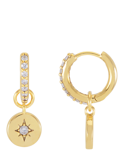 Estella Bartlett Cubic Zirconia North Star Coin Hoop Earrings, Gold, Gold
