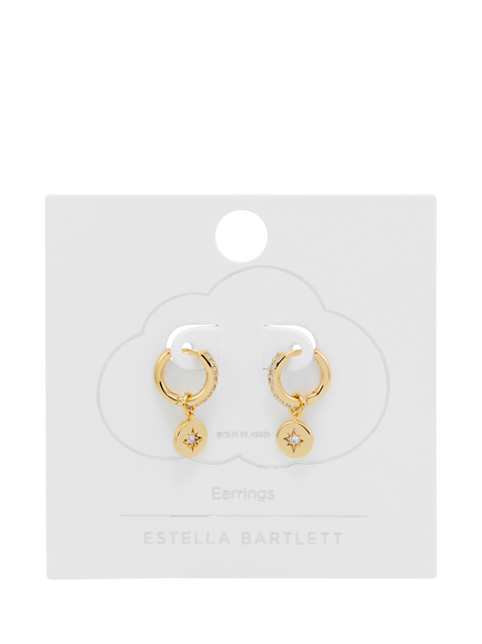 Estella Bartlett Cubic Zirconia North Star Coin Hoop Earrings, Gold - view 2, Gold