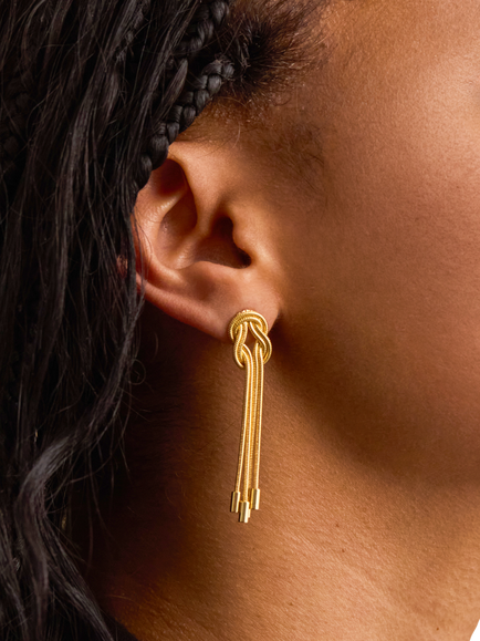 Estella Bartlett EDIT Waterproof Double Strand Knot Earrings, Gold - view 2, Gold