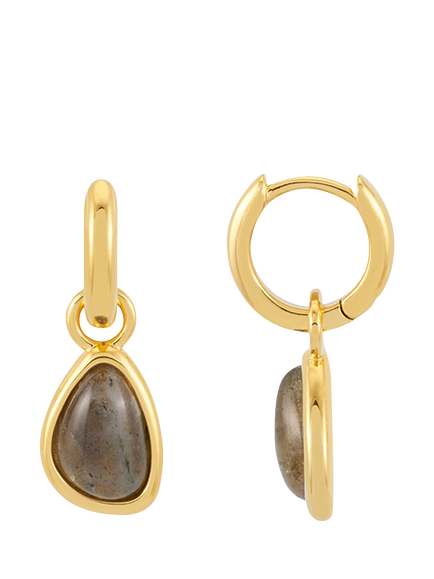 Estella Bartlett EDIT Waterproof Labradorite Cabochon Charm Drop Hoop Earrings, Gold, Gold