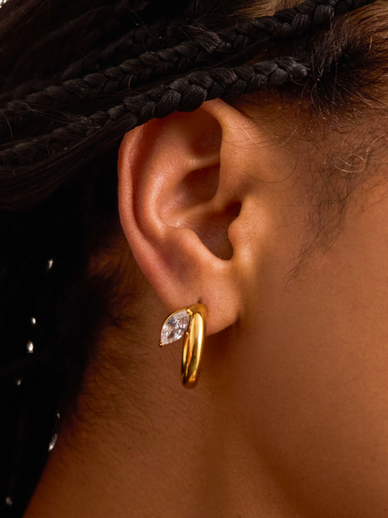 Estella Bartlett EDIT Waterproof Marquise Cubic Zirconia Hoop Earrings, Gold - view 2, Gold