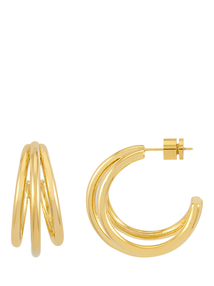 Estella Bartlett EDIT Waterproof Triple Hoop Stud Earrings, Gold, Gold