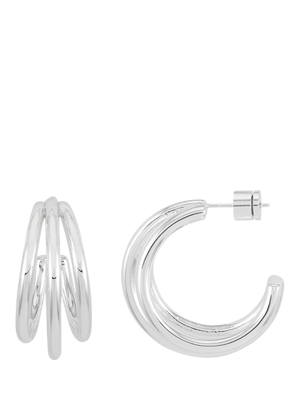 Estella Bartlett EDIT Waterproof Triple Hoop Stud Earrings, Silver, Silver