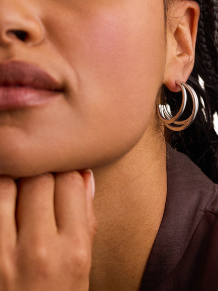 Estella Bartlett EDIT Waterproof Triple Hoop Stud Earrings, Silver - view 2, Silver