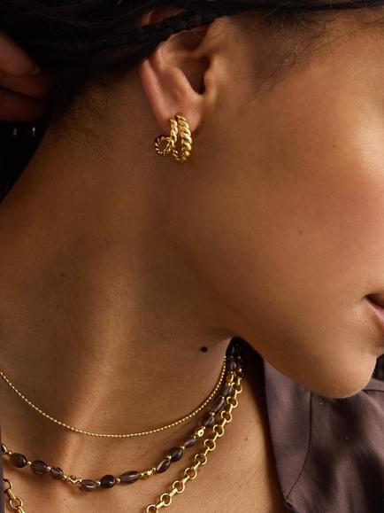 Estella Bartlett EDIT Waterproof Twisted Illusion Hoop Earrings, Gold - view 2, Gold