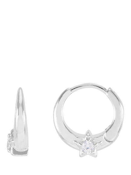 Estella Bartlett Moon and Star Cubic Zirconia Hoop Earrings, Silver, Silver