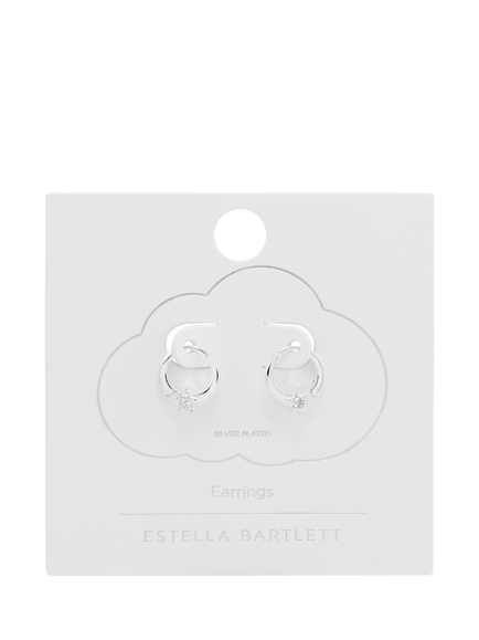 Estella Bartlett Moon and Star Cubic Zirconia Hoop Earrings, Silver - view 2, Silver
