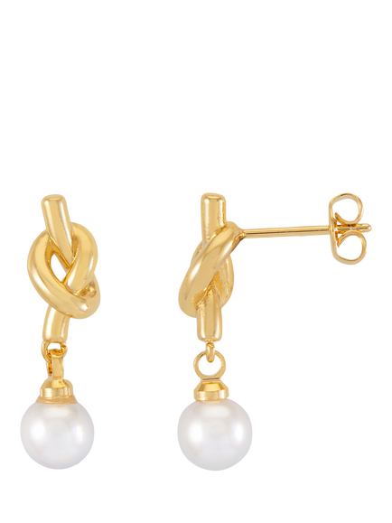 Estella Bartlett Pearl Drop Knot Stud Earrings, Gold, Gold