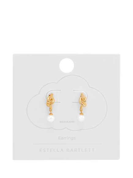 Estella Bartlett Pearl Drop Knot Stud Earrings, Gold - view 2, Gold