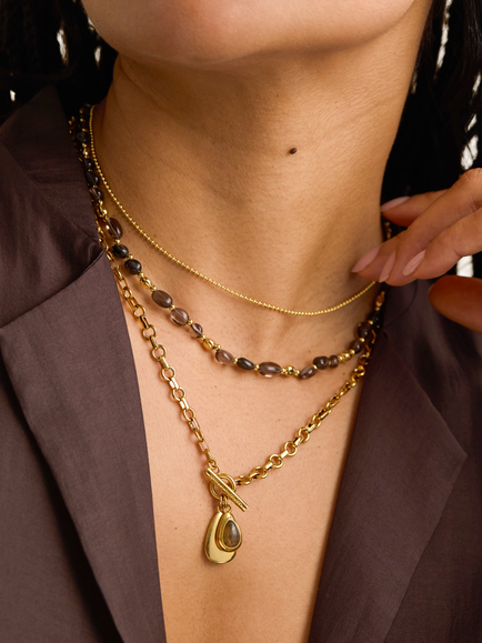 Estella Bartlett EDIT Waterproof Cabochon T-Bar Pendant Necklace, Gold - view 2, Gold
