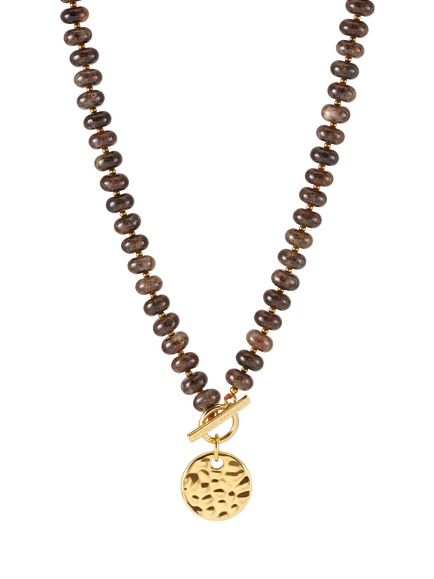 Estella Bartlett EDIT Waterproof Hammered Disc Beaded T-Bar Necklace, Gold, Gold