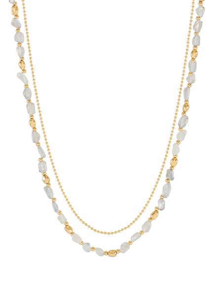 Estella Bartlett EDIT Waterproof Tumbled Labradorite Double Chain Necklace, Gold, Gold