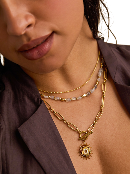 Estella Bartlett EDIT Waterproof Tumbled Labradorite Double Chain Necklace, Gold - view 2, Gold