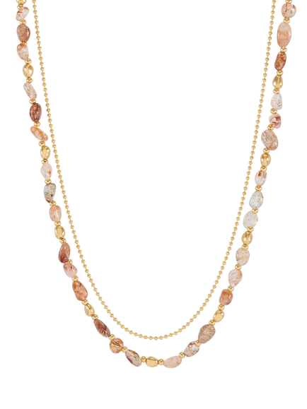 Estella Bartlett EDIT Waterproof Mixed Tumble Gemstone Double Chain Necklace, Gold, Gold