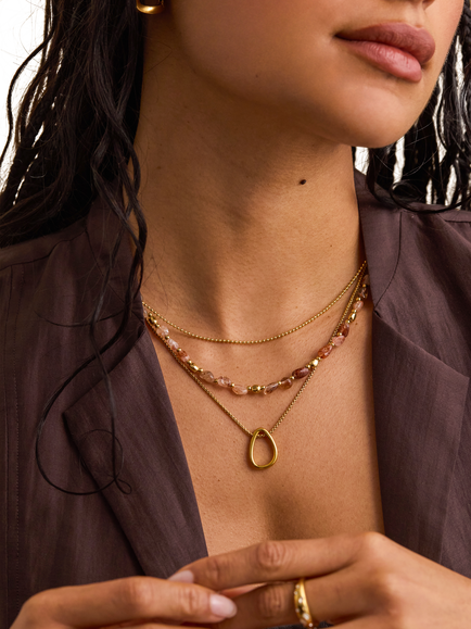 Estella Bartlett EDIT Waterproof Mixed Tumble Gemstone Double Chain Necklace, Gold - view 2, Gold