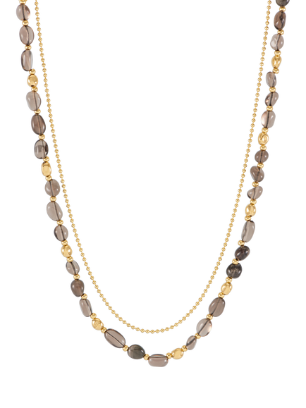 Estella Bartlett EDIT Waterproof Tumble Smoky Quartz Double Chain Necklace, Gold, Gold