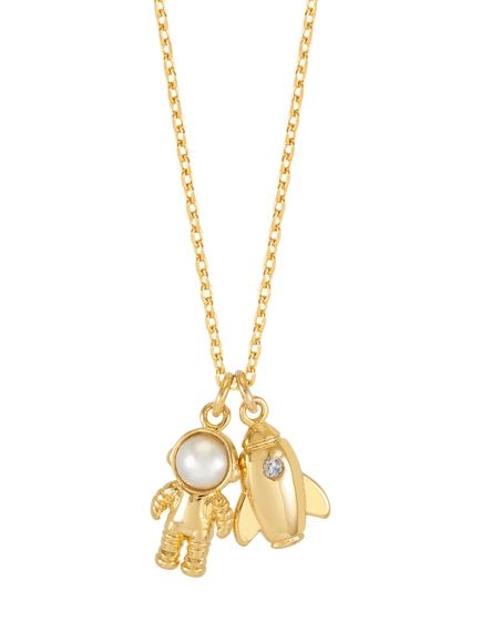 Estella Bartlett Spaceship and Astronaut Charm Necklace, Gold, Gold