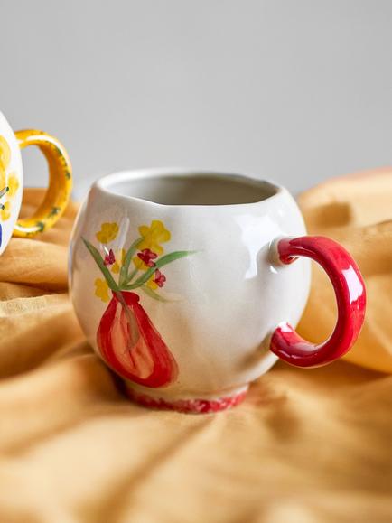 Bloomingville Hiba Hand-Painted Stoneware Cup, 320ml, Red - view 2, Red