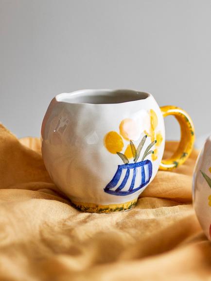 Bloomingville Hiba Hand-Painted Stoneware Cup, 320ml, Yellow - view 2, Yellow