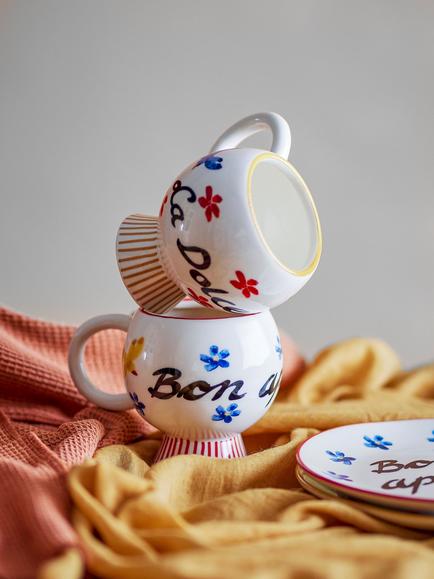 Bloomingville Lindsay Bon Appetit Hand-Painted Stoneware Cup, 233ml, Multi - view 2, Multi