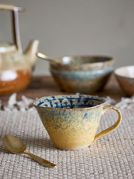 Bloomingville Milani Reactive Glaze Stoneware Cup, 250ml, Blue/Yellow - view 2, Blue