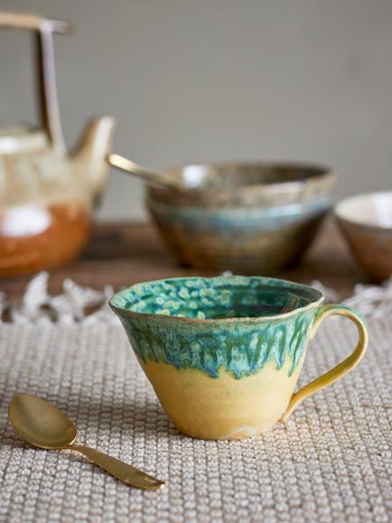Bloomingville Milani Reactive Glaze Stoneware Cup, 250ml, Green/Yellow - view 2, Green