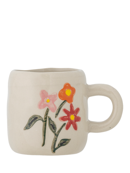Bloomingville Millie Hand-Painted Floral Stoneware Cup, 110ml, White, White