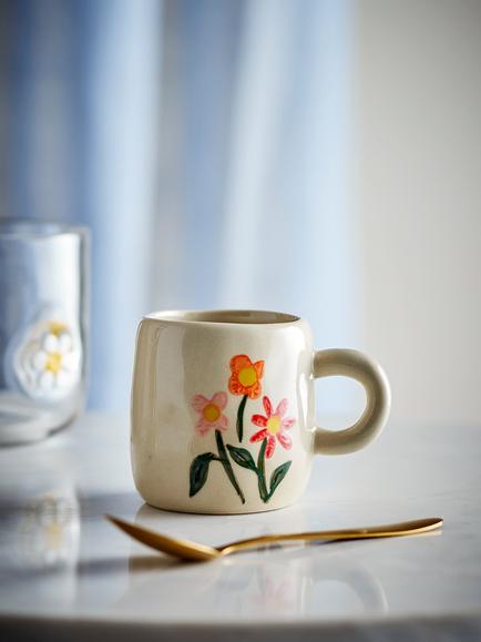 Bloomingville Millie Hand-Painted Floral Stoneware Cup, 110ml, White - view 2, White