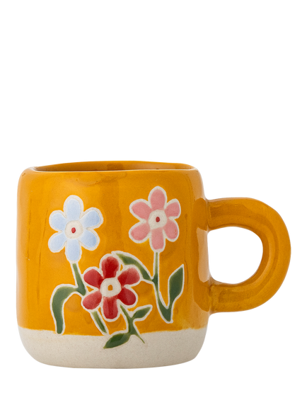 Bloomingville Millie Hand-Painted Floral Stoneware Cup, 110ml, Yellow, Yellow