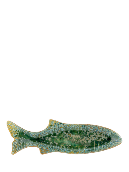Bloomingville Hadden Fish Reactive Glaze Stoneware Serving Plate, 42cm, Green, Green