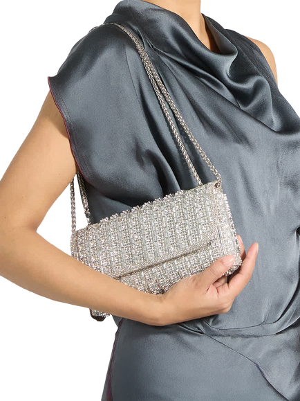 Dune London Elabourate Fabric Embellished Envelope Shoulder Bag, Gold - view 2, Gold