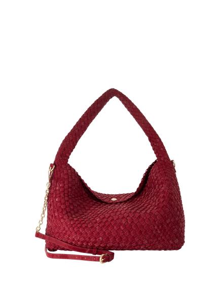 Dune London Deliberate L Woven Shoulder Bag, Berry