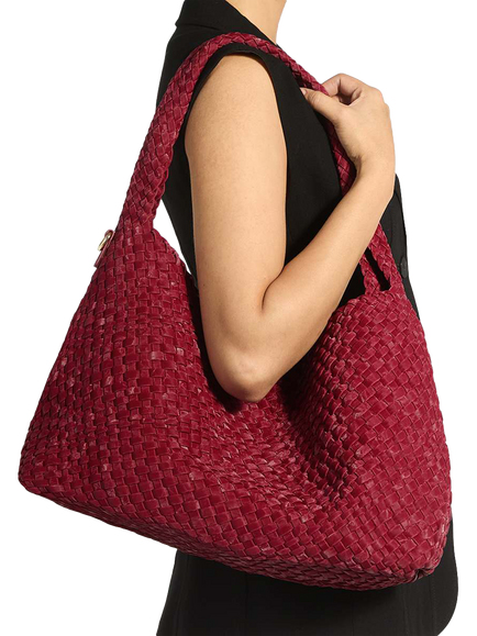 Dune London Deliberate L Woven Shoulder Bag - view 2, Berry