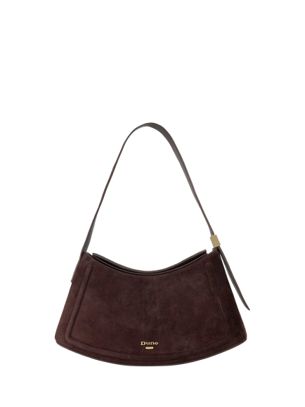 Dune London Dependent Suede Sculptural Shoulder Bag, Brown, Brown