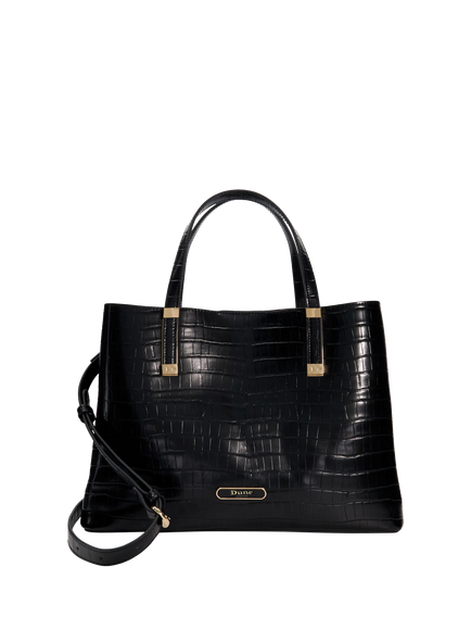 Dune London Dorry Croc Effect Tote Bag, Black, Black