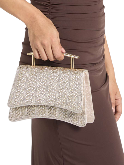Dune London Bedazzle Fabric Clutch Bag, Gold - view 2, Gold