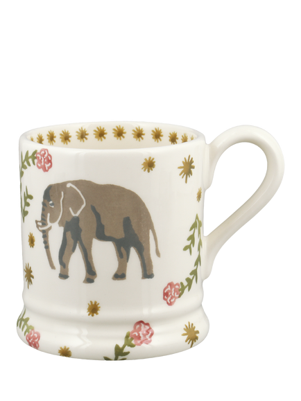 Elizabeth Scarlett x Emma Bridgewater Enchanted Elephants Half Pint Mug, 300ml, Multi, Gold